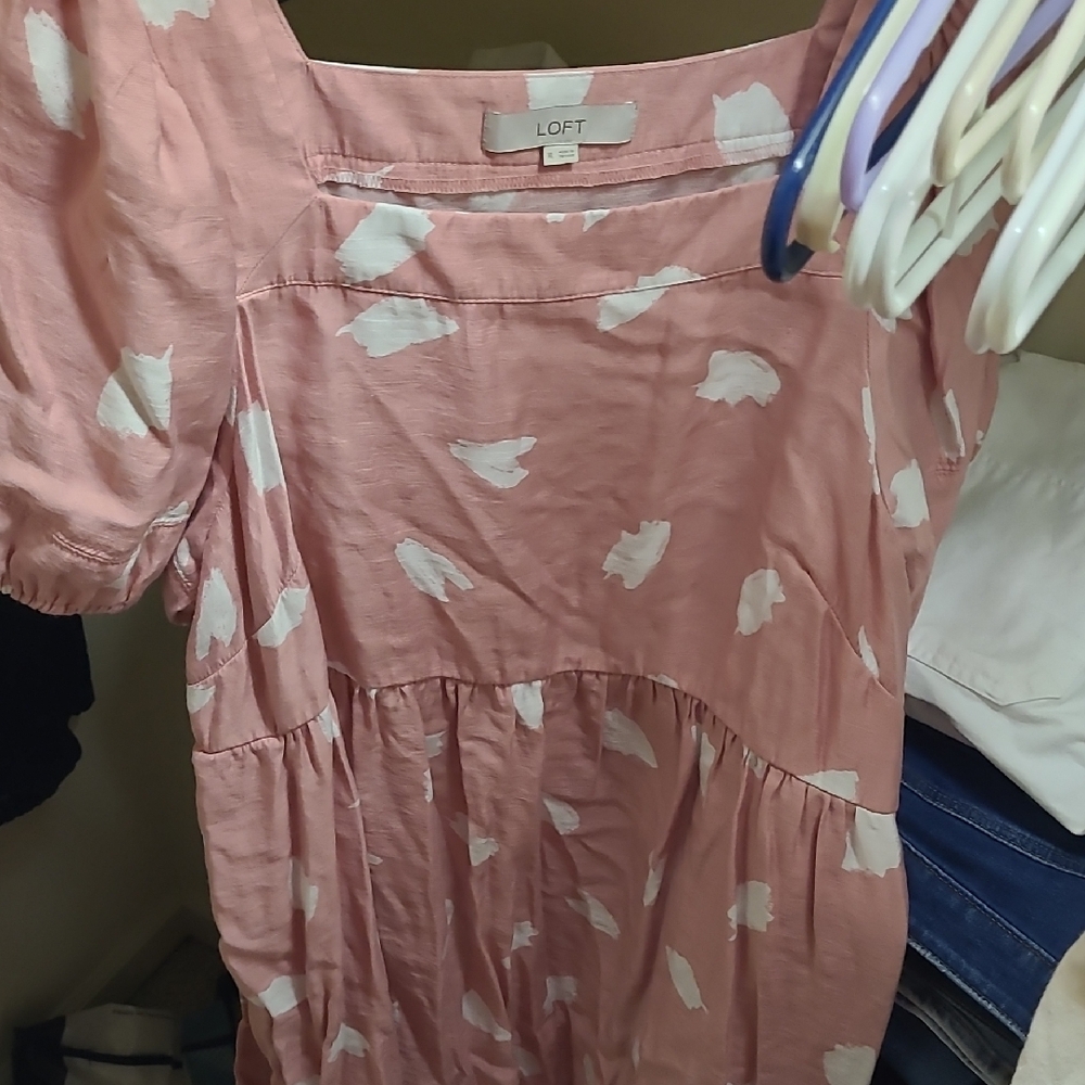 LOFT Blush and White Patterned Dress